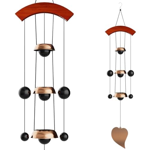 26'' Bell Wind Chimes for Outside Clearance, Temple Windchimes Outdoors w/3 Copper Bells, Memorial Wind Chime Gifts for Mom Grandma Neighbors, Feng Shui Wind Bell for Home Garden Patio Porch Zen Decor