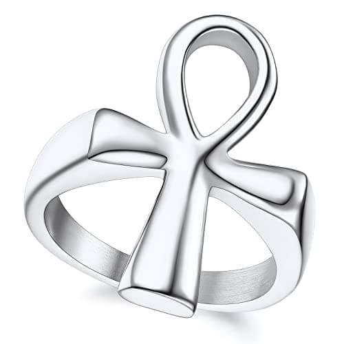 ChainsProMax Stainless Steel Mens Rings Ankh Rings Size 8 Womens Cross Ring