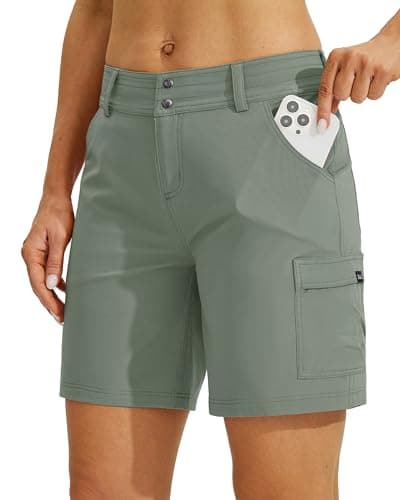 Willit Women's Golf Hiking Shorts Cargo Quick Dry Athletic Shorts Casual Summer Shorts with Pockets 7" Sage Green 16