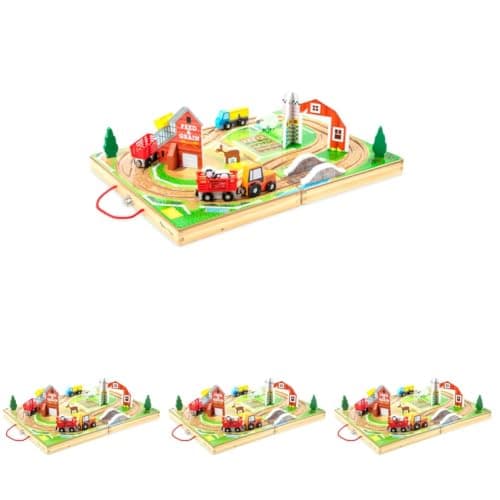 Melissa & Doug 17-Piece Wooden Take-Along Tabletop Farm, 4 Farm Vehicles, Play Pieces, Barn, Grain House Take-Along Pretend Play Toy Barn Toys for Toddlers Ages 1+ (Pack of 4)