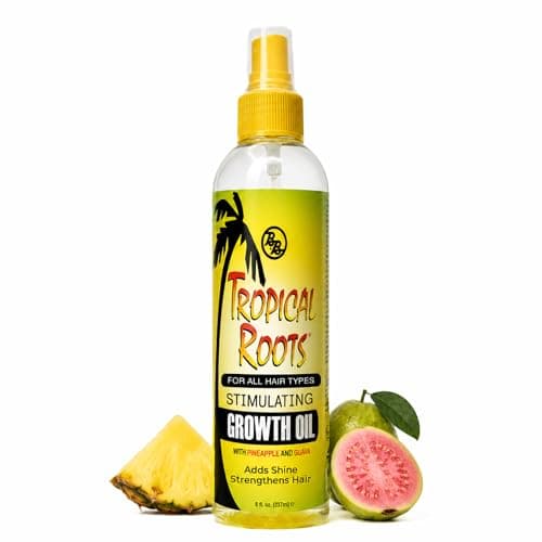 Bronner Bros Tropical Roots Stimulating Growth Oil – Lightweight Scalp and Hair Oil for Healthy, Frizz-Free Hair & Lock-in Moisture & Shine – with Pineapple & Guava, For All Hair Types, 8 fl oz