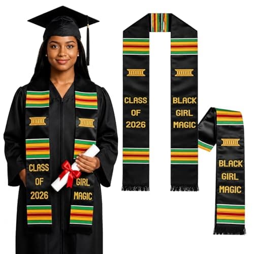 2 Pcs Graduation Stoles Class of 2026,Kente-Inspired Black Girl Magic Stole