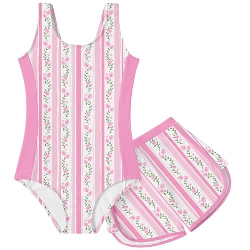 TUONROAD Bathing Suits for Girls 8Y 9Y Big Girls' Pink Flowers Surfing Girls Swimsuits Size 8 9 Tie-dye Drift Summer Vacation Sleeveless Swimming Suit for Girl Beacwear