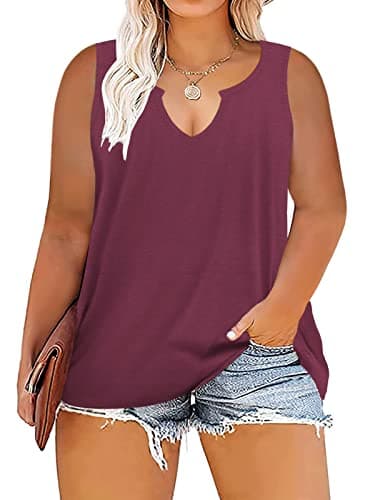 5X Womens Tops Plus Size Tank Tunic Summer V-Neck Sleeveless Blouse Wine Red
