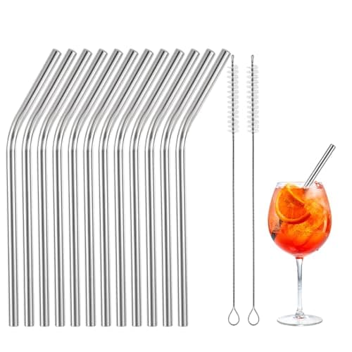 LXUEJIE 14Pcs Metal Straws, Stainless Steel Drinking Straws, Reusable Short Metal Straw Cocktail Straw with Cleaning Brush, Coffee Strawing for Coffee Mugs, Small Glasses or Cups(Style C)