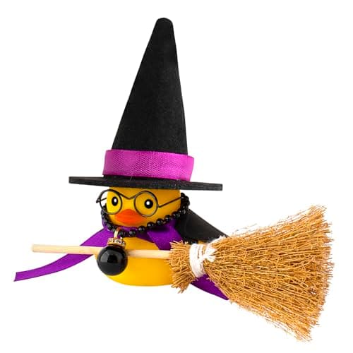 Wonuu Duck Car Dashboard Decorations Duck Car Ornaments Cute Car Accessories with Magic Hat Broom Necklace and Round Sunglasses, Black & Purple