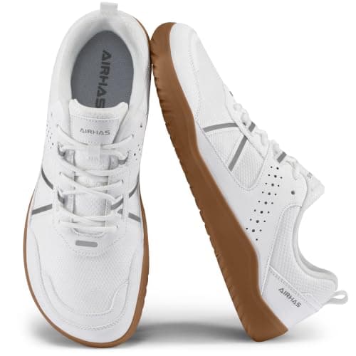AIRHAS Men's Anatomical Toe Box Barefoot Shoes Zero Drop Breathable Gym Shoes for Men Minimalist Walking Shoes(White/Gum, 7.5W)