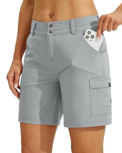 Willit Women's Golf Hiking Shorts Cargo Quick Dry Athletic Shorts Casual Summer Shorts with Pockets 7" Gray 18