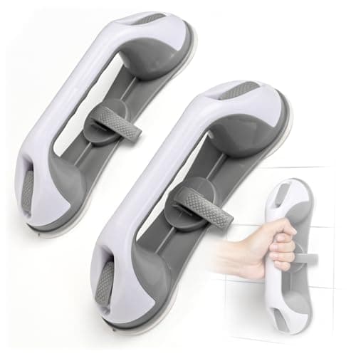 Grab Bars for Bathtubs and Showers 3 Suction Cups Shower Handle, Heavy Duty Safety Shower Grab Bars for Seniors and Elderly, Handicap Bars for Bathroom 2 Pack, Gray