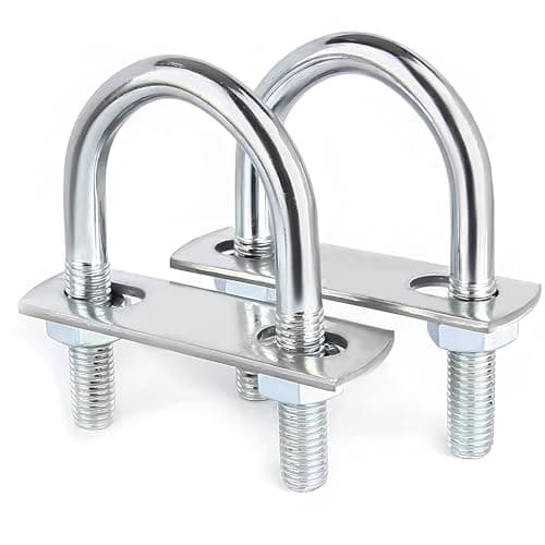 2 Sets M6 U-Bolt, 1" Wide U Bolt with Washers and Nuts, Heavy Duty Galvanized Carbon Steel Round U Bolts for Trailers, Boats, Replacement Parts and Accessories for Ski Boat, Fishing Boat