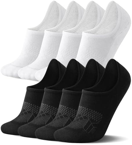FITRELL No Show Socks Womens and Men - Athletic Cushioned Low Cut Ankle Socks Invisible Non-slip Liner Running, 8 Pairs Basic Black+White, Small