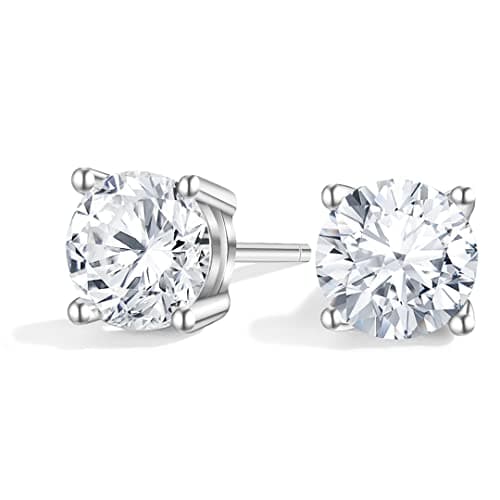 Anbamahong Synthetic Moissanite Earrings Imitation Diamond 925 Sterling Silver Studs for Men Women Jewelry Gifts (1 CTW (0.5 Ct Each))