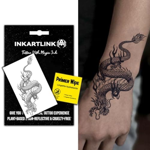 INKARTLINK Semi Permanent Tattoo, Creative Party Dragon Tattoo, Exquisite and Realistic Design, Interesting Tattoo Experience, Cruelty-free, Non-reflective, Waterproof (Dragon 7)