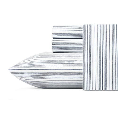 Nautica - Twin XL Size Sheet Set, Crisp & Tailored Cooling Sheets with a Smooth Cotton Percale Lightweight Feel - Bed Sheets with Matching Pillowcase & Fitted Sheet (Beaux Stripe Navy)