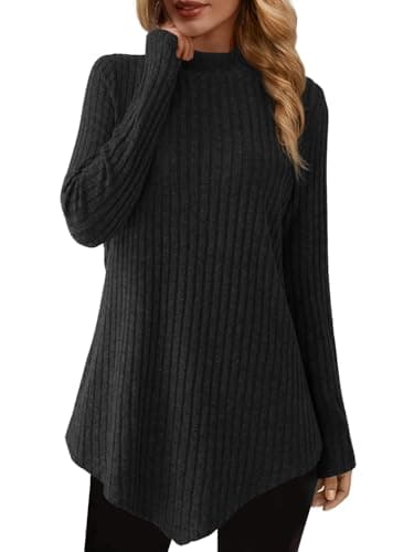 Tunic Tops for Leggings Turtleneck Sweaters Women Long Sleeve Shirt,Black,L