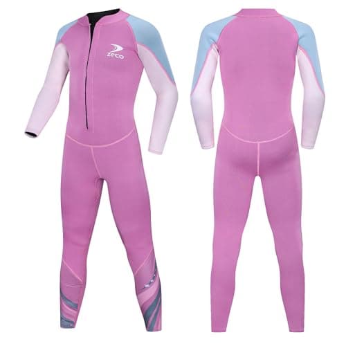 ZCCO Kids Wetsuit,2.5mm Neoprene Diving Suit for Teens,Full Body Swimsuit for Boys and Girls,Long Sleeve One Piece Wet Suit Perfect for Swimming, Surfing, and Water Sports (Pink, XS)