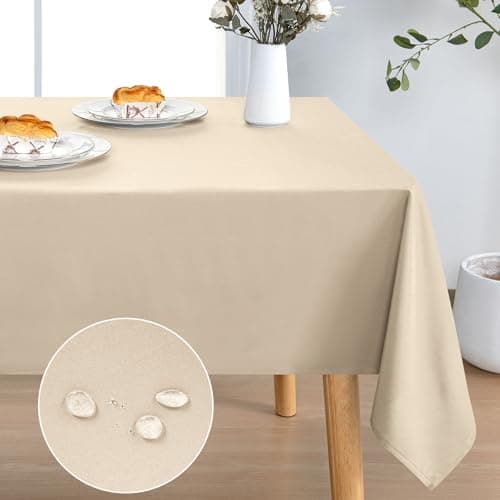 DWCN Rectangle Tablecloth - 54 x 108 Inch - Waterproof Stain and Wrinkle Resistant Washable Table Cloth, Decorative Fabric Table Cover for Kitchen Dining Room Party and Outdoor Use, Beige