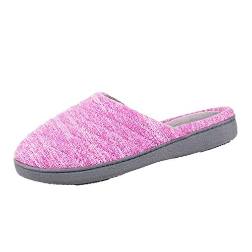 isotoner Women's Indoor/Outdoor Slip-on Andrea Space Knit Slide Slippers with Heal Support, Vividly Violet, 8.5-9 US