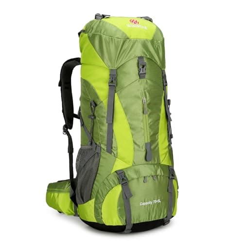 Hiking Backpack for Men and Women 70L+5L Waterproof Lightweight Camping Daypack with Rain Cover for Outdoor Travel Mountaineering - Frameless (Green)