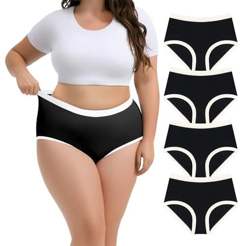 Lastshe plus size panties for Women Seamless Soft Underwear Stretchy No-roll Invisible Briefs 4-Pack,Black,2X