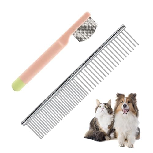 2 Pcs Dog Eye Comb, Stainless Steel Pet Grooming Comb with Round-Tip Arc Teeth, Small Design for Pet Facial & Paw Grooming, Dog Flea Combs for Puppy Cat