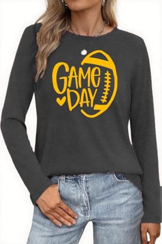 Plus Size Women Football Shirt Game Day Tshirt Football Mom Tops Tee Sports Season Short Sleeve Novelty Tops
