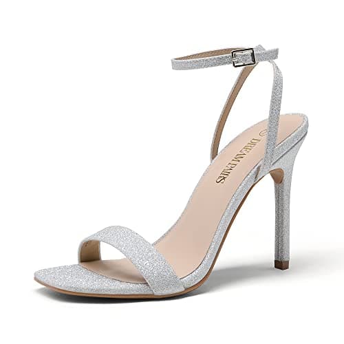 DREAM PAIRS Silver Glitter Heels Women?s High Stilettos Sexy Open Toe Dress Shoes Ankle Strappy Wedding Party Club Dance Pumps Sandals Size 5.5 US SDHS2214W
