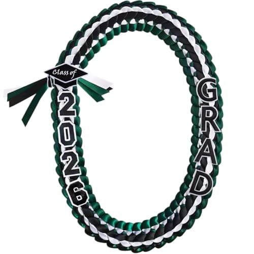 JIMILIFE Graduation Leis 2026 Money Ribbon Leis for Graduation 47inch Handmade Graduation Necklace Double Braided Grad Lei for Women and Men,Green Black and White