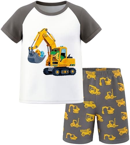 HONGTEYA Toddler Boys Clothes Kids Cotton Clothes Fun Cool Summer Short Wear in Night Size 2-7T (1pcs excavator, 6 Years)