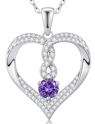 LOUISA SECRET Infinity Heart Birthstone Necklace for Women, 925 Sterling Silver Forever Love Pendant Jewelry, Ideal Gift for Wife, Girlfriend, Mom on Birthday, Anniversary, Mother's Day