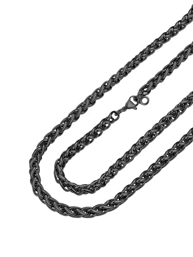 PROSTEEL Stainless Steel Chain, Black Wheat Chain Necklace 6mm Twisted Spiga Braided Rope & Foxtail Chain for Men Punk Hip Hop Jewelry 18inch