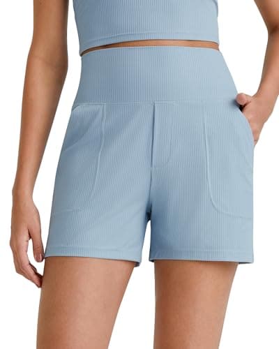 G4Free Womens Shorts High Waisted Casual Summer Running Yoga Shorts Ladies Light Comfortable Bermuda Short Trousers with Pockets(Blue Willow, XXL)