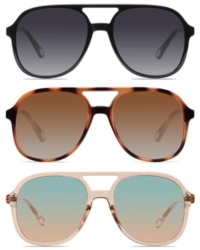 YDAOWKN Retro Square Aviator Sunglasses for Womens Mens Vintage 70s Double Bridge Sun Glasses