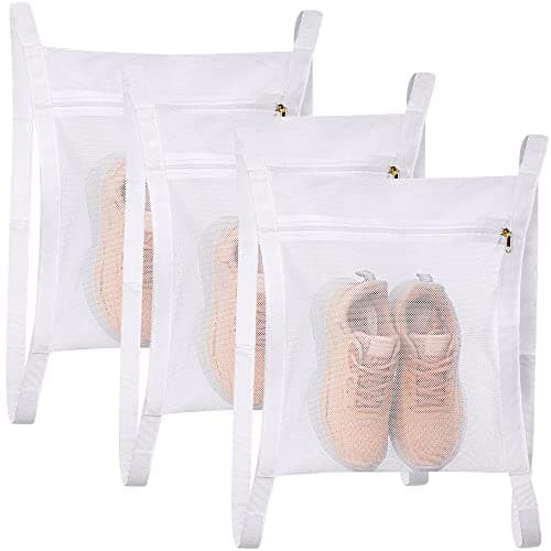 Sneaker Wash & Dry Net Bag for Dryer,15.7x13.8 Inch Large HoneyComber Mesh Bags with Zipper and Strap for Shoes, Clothing, Laundry Reused Bag Tool, 3 Pcs