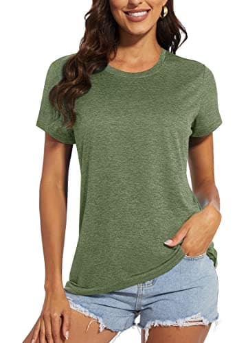 MAGCOMSEN Workout Shirts for Women Shorts Sleeves Lightweight Running Dry Fit Shirts Moisture Wicking Summer T Shirts Army Green X-Large