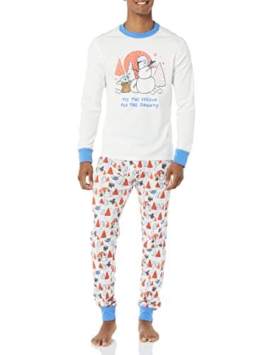 Amazon Essentials Disney | Marvel | Star Wars Men's Snug-Fit Cotton Pajama Sleep Sets, Star Wars Mando Winter - Mens Snug-fit, Large