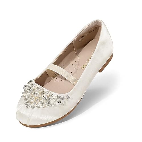 DREAM PAIRS Girls Mary Jane First Communion Flat Shoes, Ivory - 6 Toddler (Aurora-03)