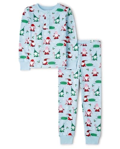 Gymboree,Toddler Christmas Cotton 2-Piece Pajama Sets, Big Kid, Toddler, Baby Gymmie,Sky Blue Santa,12-18 Months