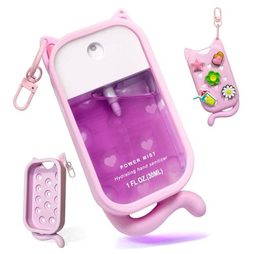 JYNTHMO Cat Silicone Case with Keychain & Charms for Touchland Hand Sanitizer Spray, Protective Holder Compatible with Power Mist & Glow Mist 1 FL Oz/30ML
