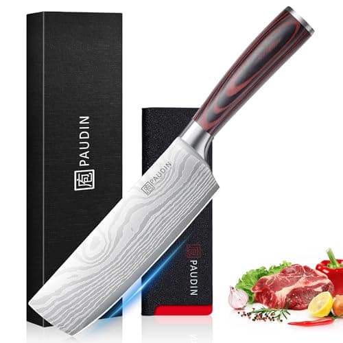 PAUDIN Nakiri Knife - 7" Razor Sharp Meat Cleaver and Vegetable Kitchen Knife, High Carbon Stainless Steel, Multipurpose Asian Chef Knife for Home and Kitchen with Ergonomic Handle