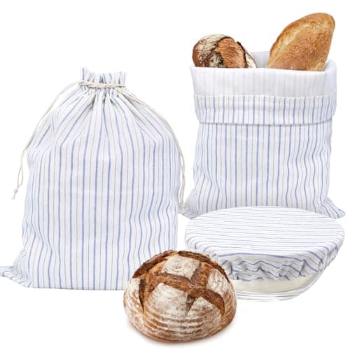 QUYANGCHIFENG 3Pcs Reusable Bread Bags and Proofing Bowl Cover (stripe)