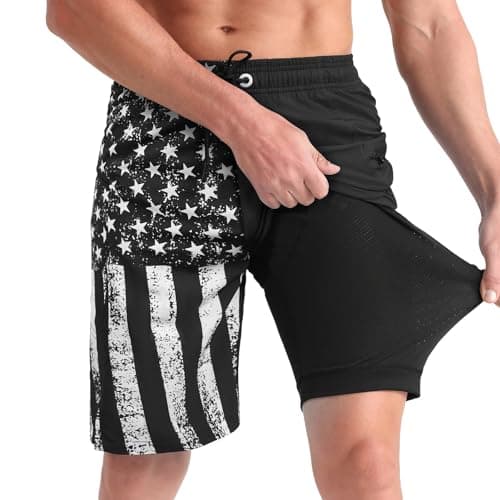 zeetoo Mens Swim Trunks with Compression Liner and Zipper Pockets Black 2XL