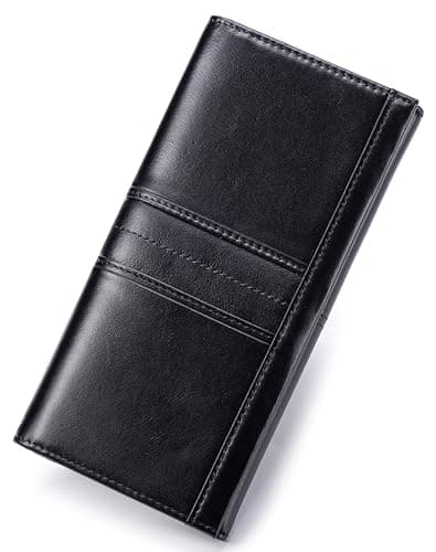 SCHLATUM Wallets for Women RFID Blocking Long Ladies Wallet Bifold Womens Leather Wallet with Coin Pocket ID Window, Black