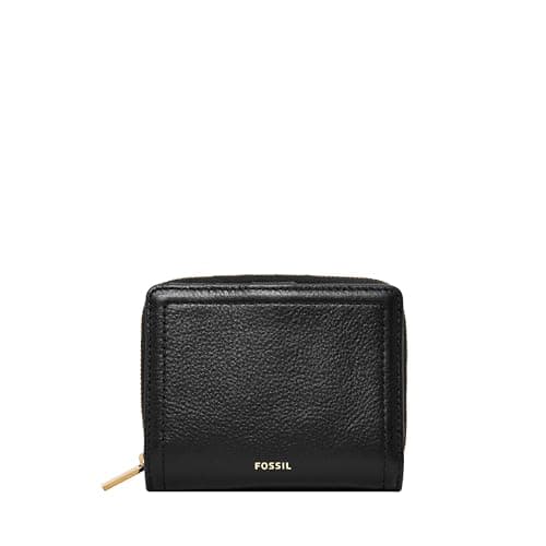 Fossil Women's Wallet, Logan Leather Wallet RFID Blocking Small Multifunction, Black Multi