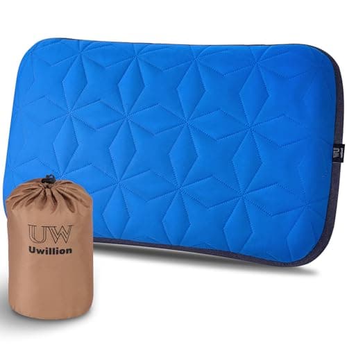 UWILLION Camping Pillow with Removable Cover Large Size 24" x 15" - Ultralight Inflatable Pillow for Camping Lightweight, Ergonomic and Washable for Camping, Hiking, and Travel Blue