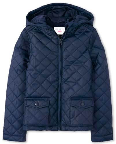 The Children's Place,Girls,Zip Up Quilted Hooded Jacket,Tidal,X-Large