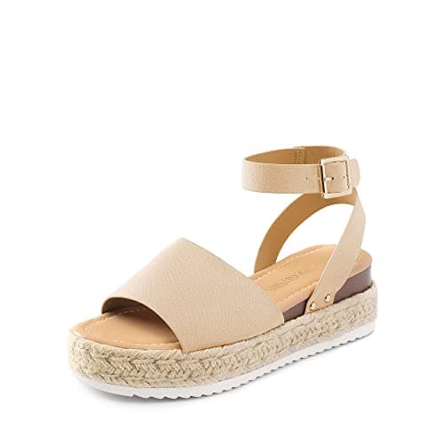 DREAM PAIRS Women's Platform Espadrilles Casual Ankle Strap Wide Wedge Sandals Comfortable Dressy Summer Shoes,Size 6W,Nude,DWUWWS2502