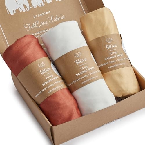 TotCare Bassinet Fitted Sheets for Chicco LullaGo Anywhere, Baby Bjorn Cradle and 14 x 29 Mattress Pad - Buttery Soft, Premium Stretchy Jersey Knit Sheets - Burnt Orange+Mustard Yellow+ Gray, 3 Pack