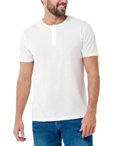 INTO THE AM Premium Henley Shirts for Men - Casual Short Sleeve Modern Slim Fit Plain T-Shirt (White, XX-Large)