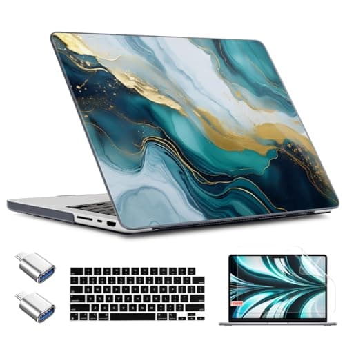 TWOLSKOO for MacBook Pro 16 inch Case M4 A3403 A3186 M3 A2991 M2 A2780 M1 A2485 (2024-2021) Pro/Max, Plastic Hard Shell & Keyboard Cover & Type C Adapter & Screen Protector, Graphite Marble